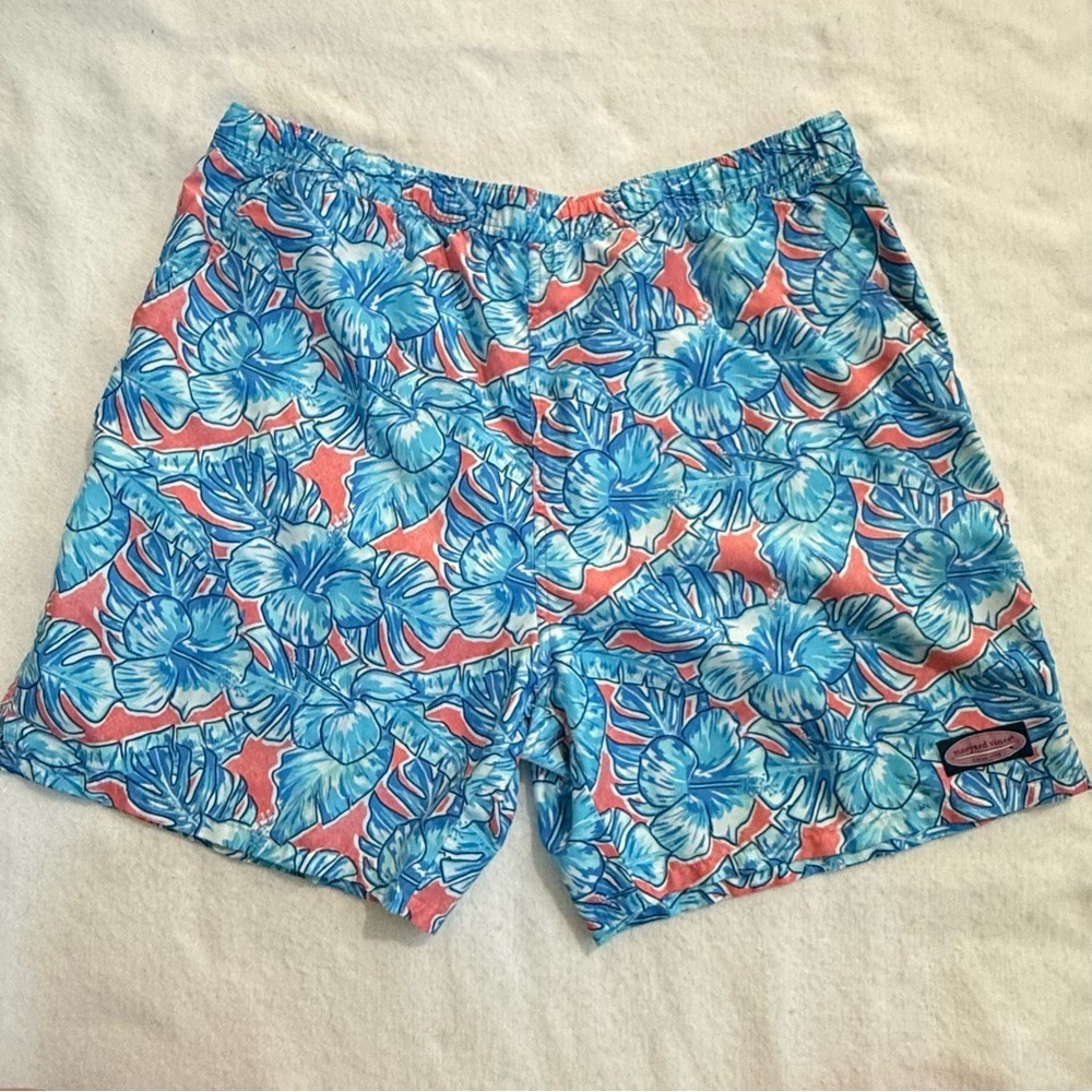 Vineyard Vines Chappy Hibiscus Swim Trunks Lined 7” inseam pastel tropical | XL‍
